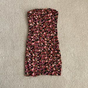 Forever 21 Floral Strapless Pleated Stretchy Dress Y2K Slinky Stretch Small EUC